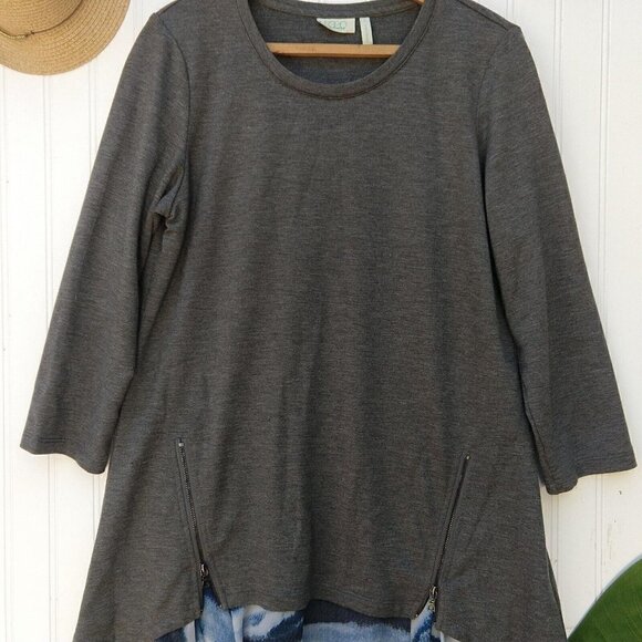 Logo Lori Goldstein Lounge Zip Chiffon Hem Tunic Top Size S Gray Blue Sharkbite - Picture 5 of 9